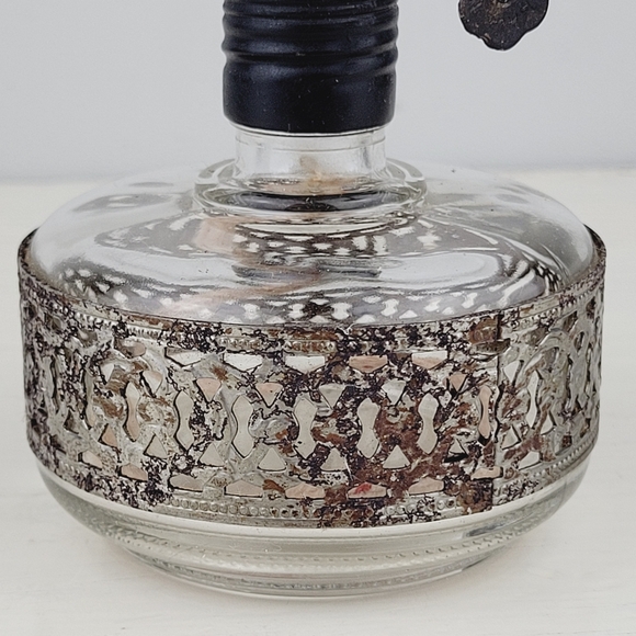 Vintage Mini Oil Lamp 8" Clear Glass Tarnished Metal Band 1950s 1960s - Picture 4 of 15